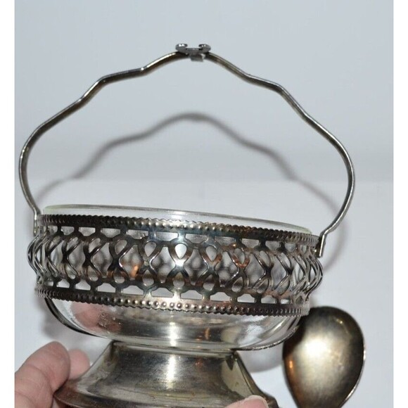 Vtg Sheffield England Silver Plate Sugar Condiment Jam Bowl w/ Spoon - Picture 7 of 10
